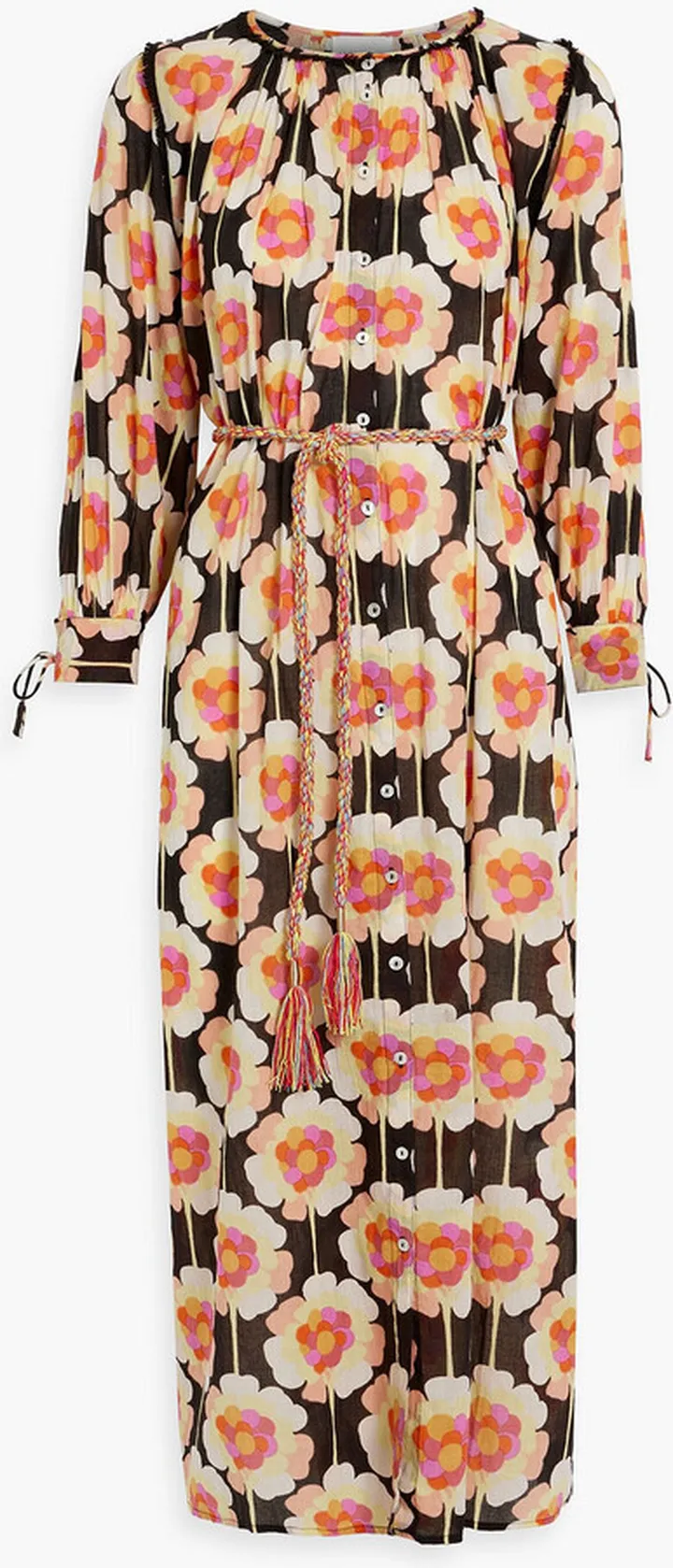 Flowy belted floral-print cotton-voile maxi dress