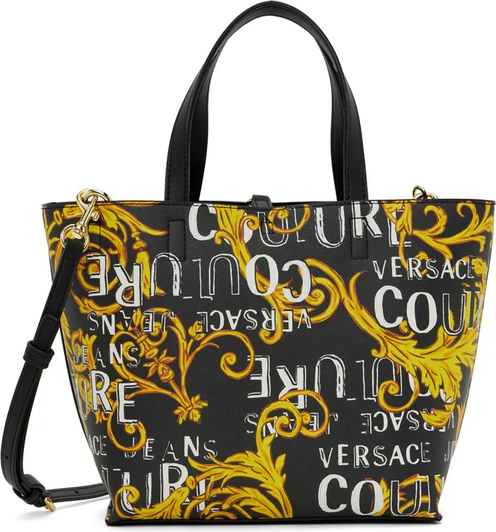Versace Jeans Couture Reversible Black & Gold Printed Tote