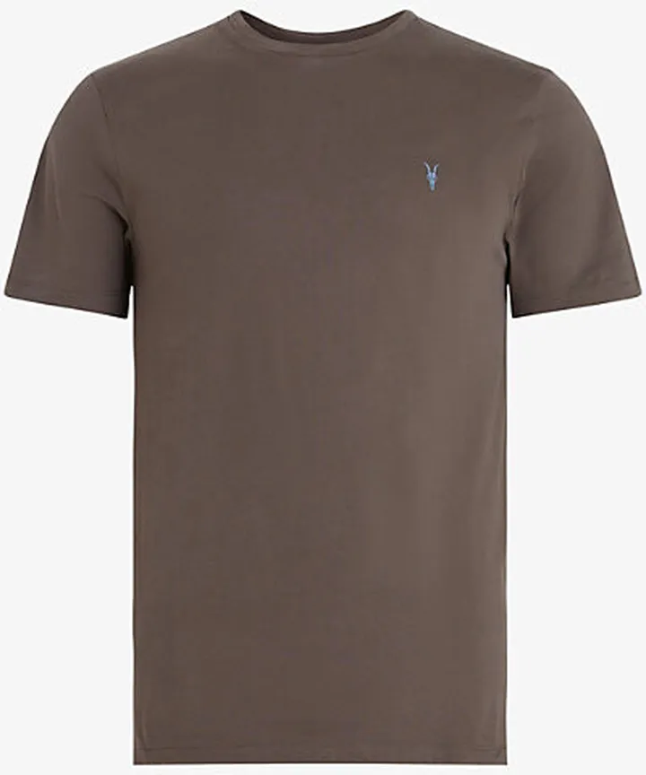 Mens Mink Brown Brace Crewneck Cotton-jersey T-shirt