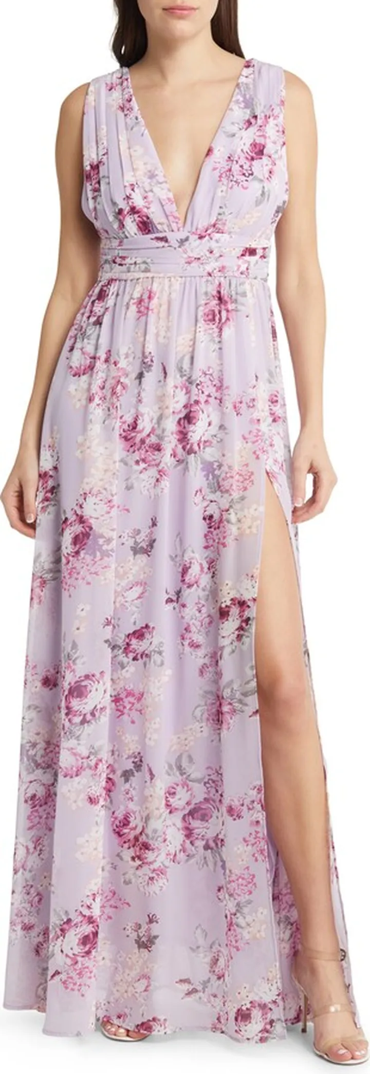 Garden Meandering Floral Chiffon Gown