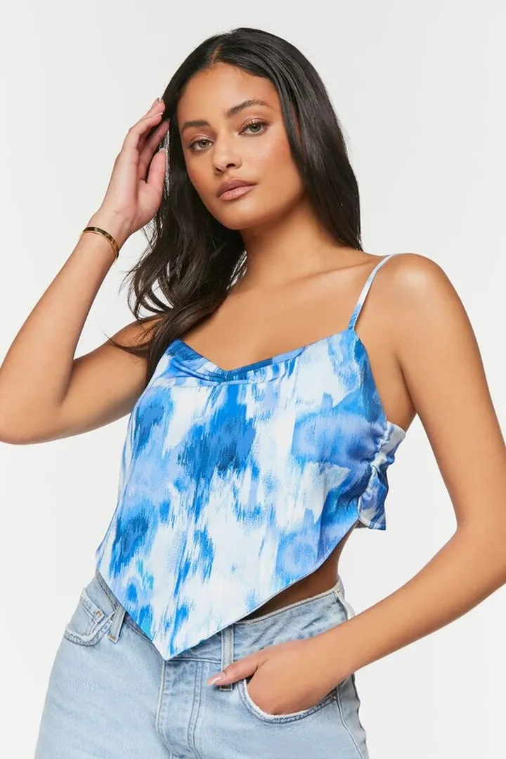 Satin Watercolor Cropped Handkerchief Cami