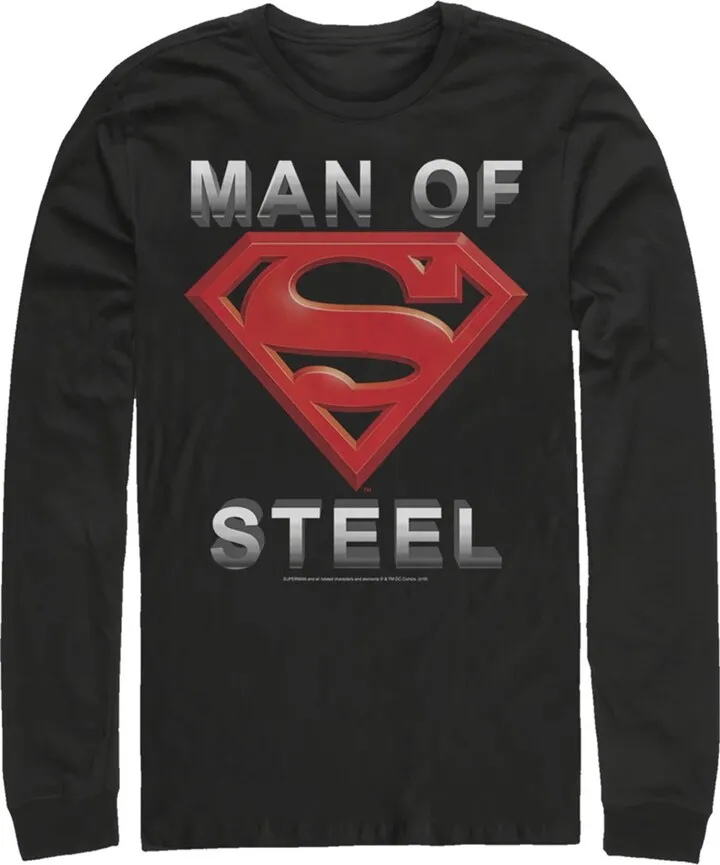 Men's Superman Man of Steel Beveled Logo Long Sleeve Shirt - Black - Medium