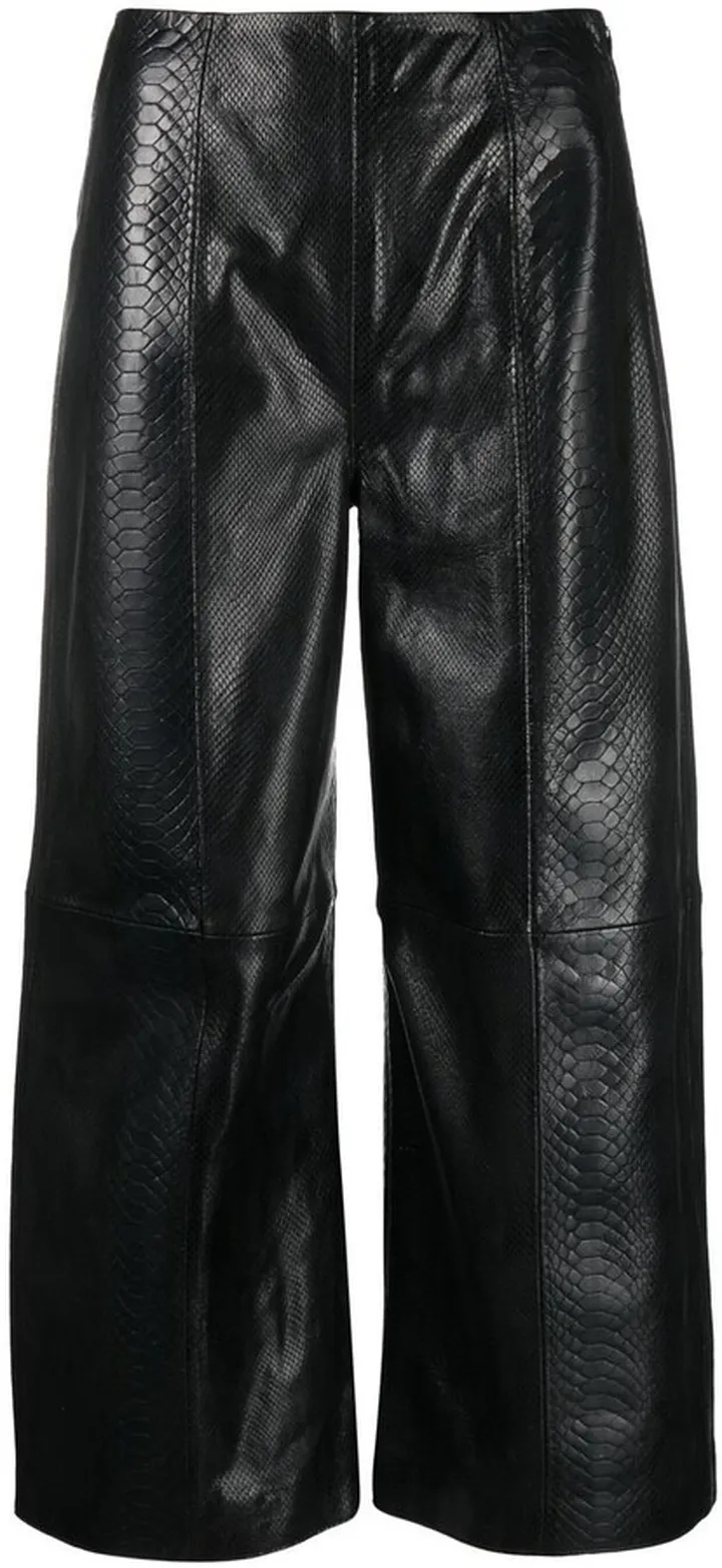 Snakeskin-Effect Leather Cropped Trousers