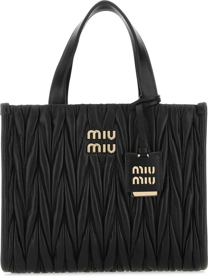 Miu Miu Matelassé Logo Plaque Tote Bag