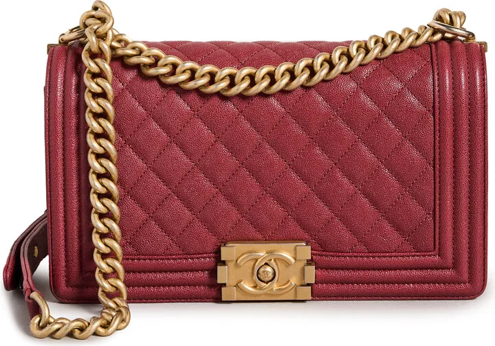 What Goes Around Comes Around Chanel Red Caviar Chevron Boy Medium Bag