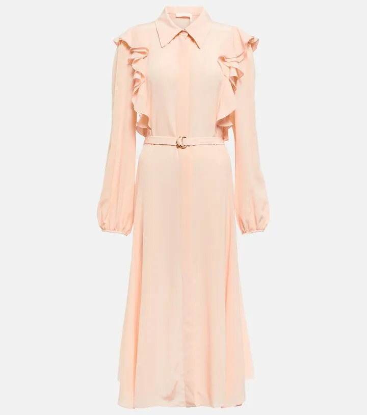Ruffled silk shirt dress