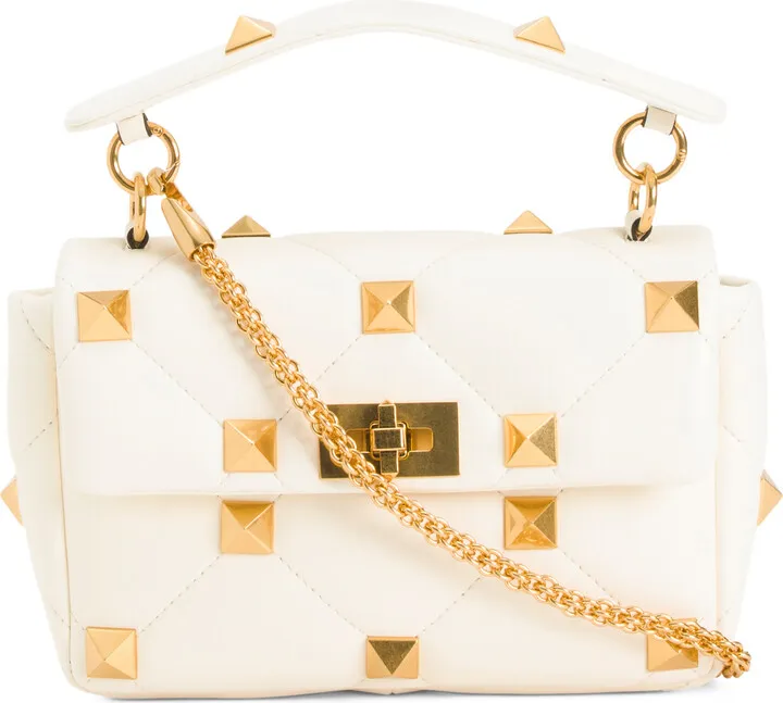 Made In Italy Leather Roman Stud Quilted Crossbody