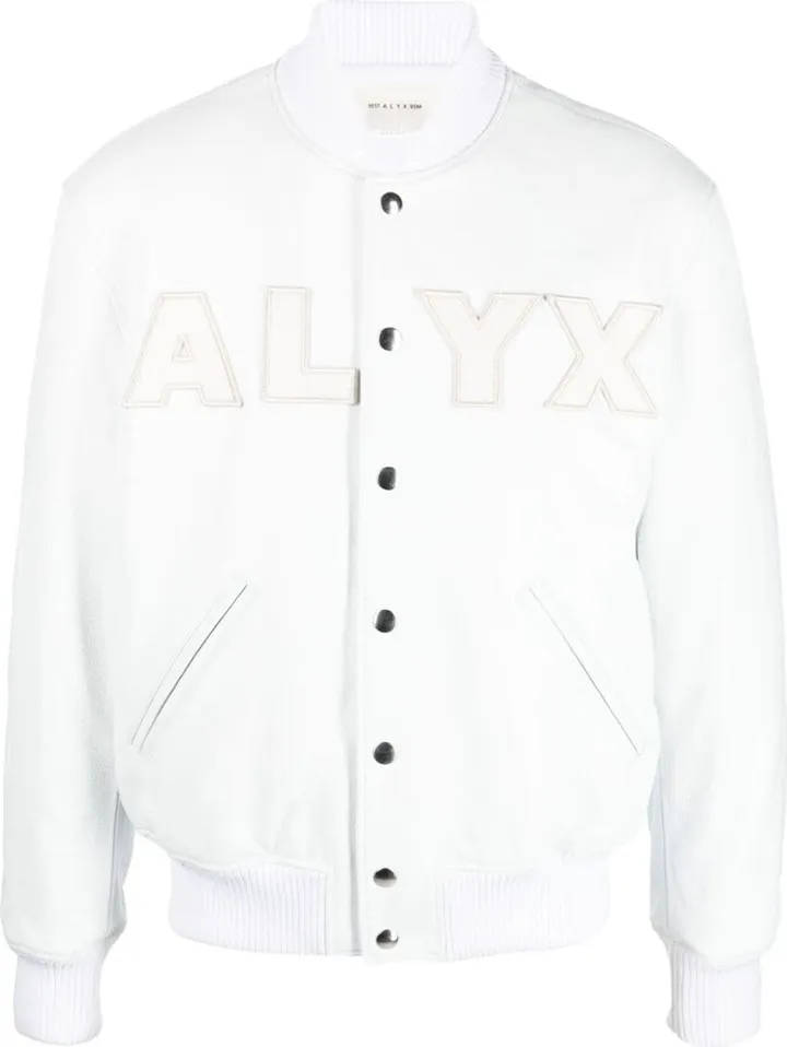 White Logo Appliqué Leather Bomber Jacket