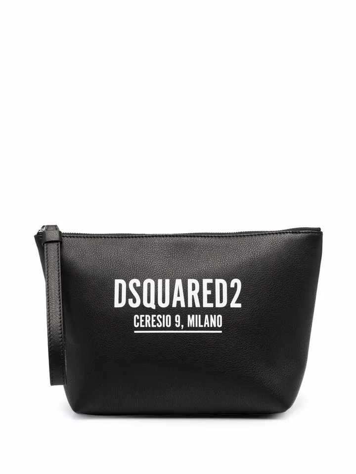 Logo-Print Leather Clutch Bag