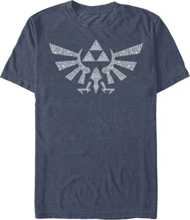 Men's Nintendo Legend of Zelda Hylian Crest Hidden Pattern T-Shirt - Navy Blue Heather - Large