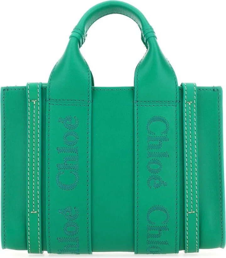 Pop green Green Leather Mini Woody Handbag from Chloé Handbag realized in smooth calf leather characterized by tonal embroidered logo at the front and the back.