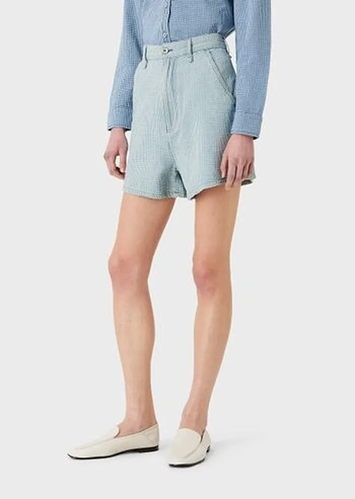 High-waisted shorts in gingham denim