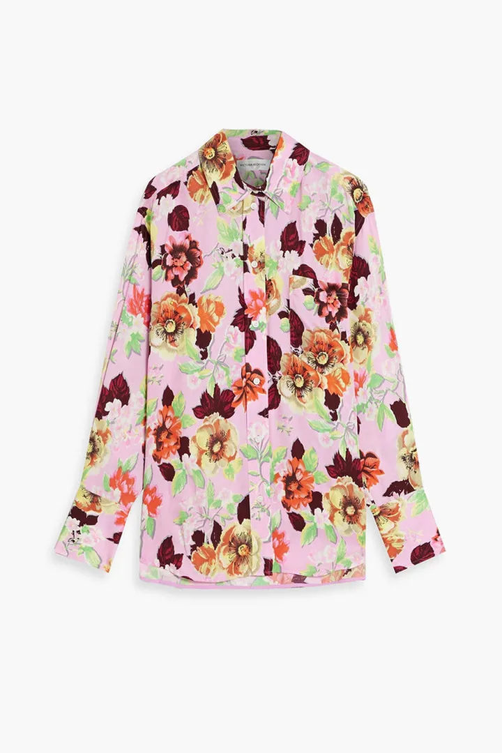 Floral-print satin shirt