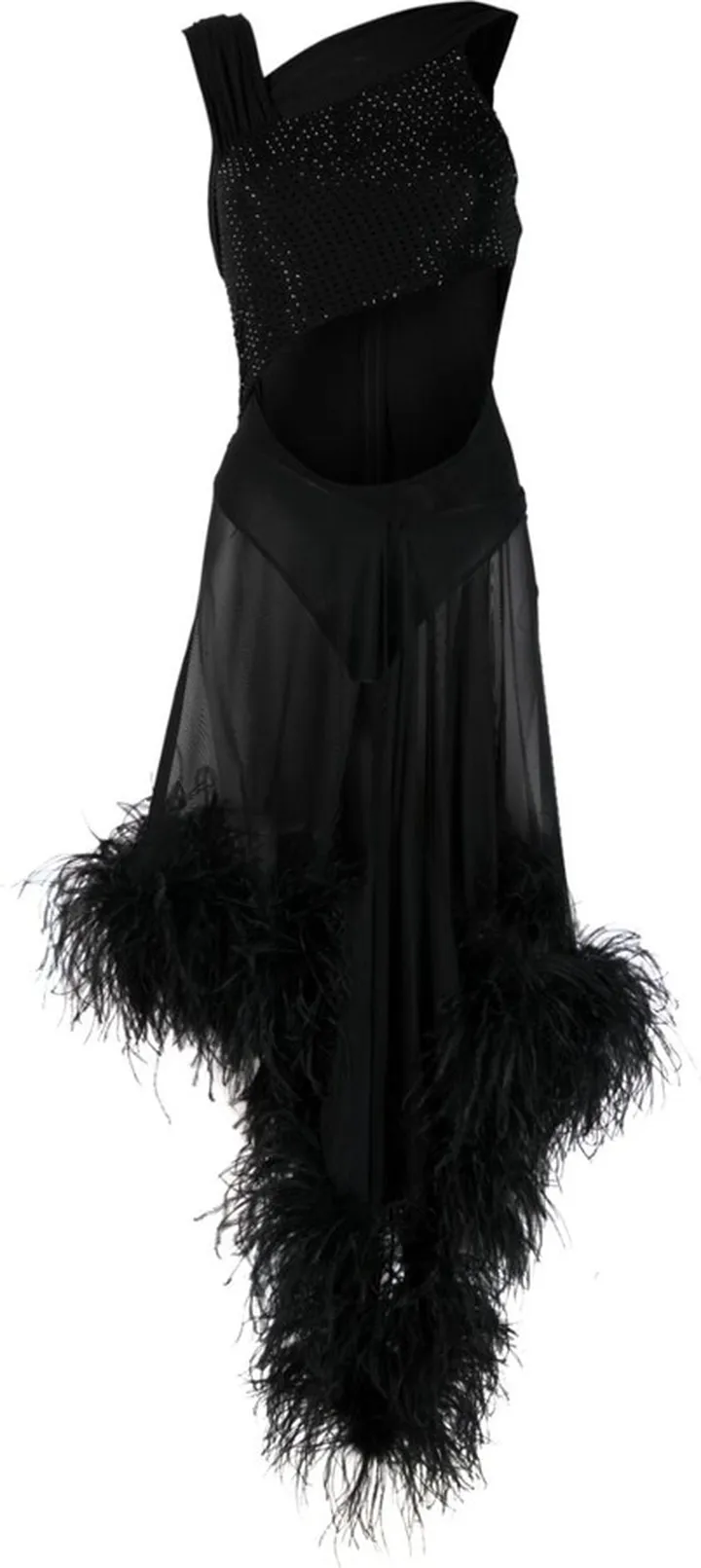 Feather-Trimmed Asymmetric Dress