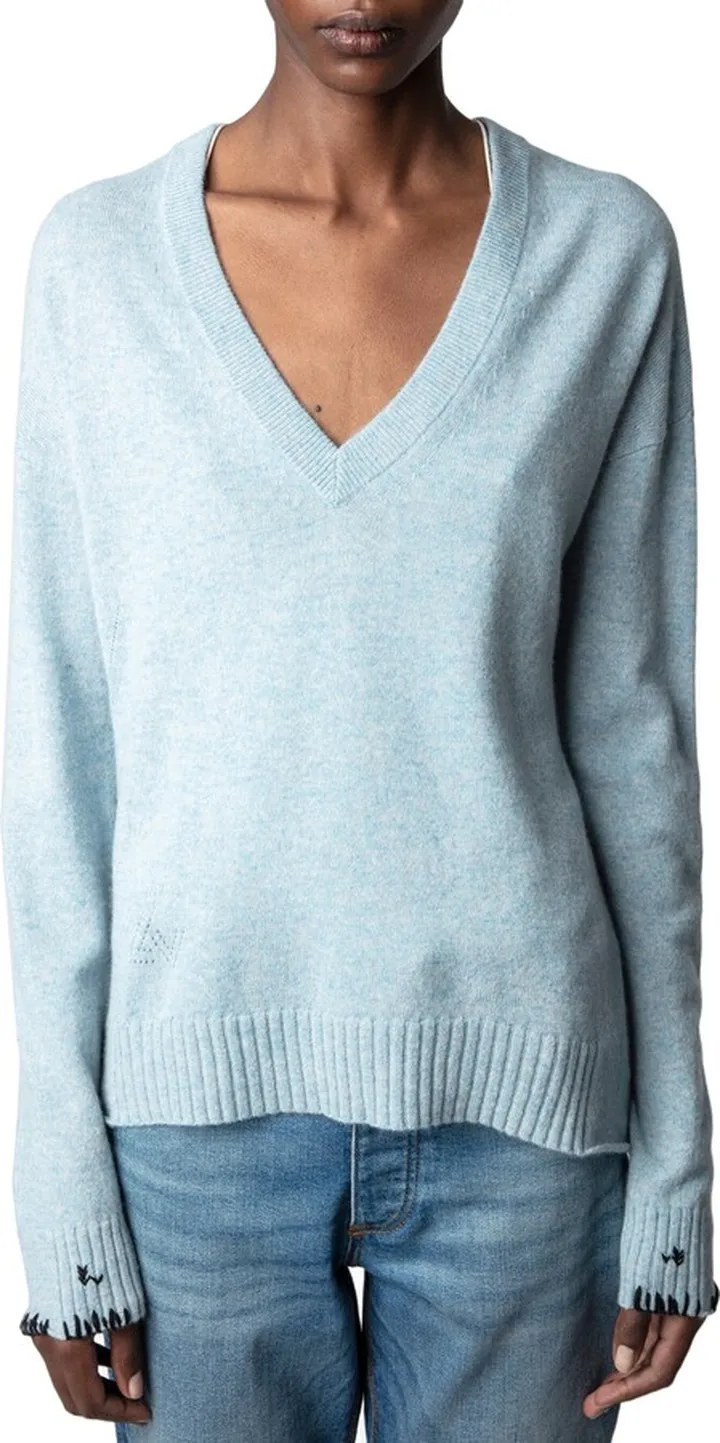 Vivi Star Patch V-Neck Cashmere Sweater