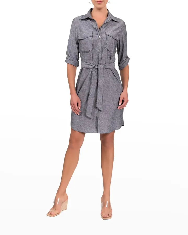 Janell Short Belted Chambray Shirtdress