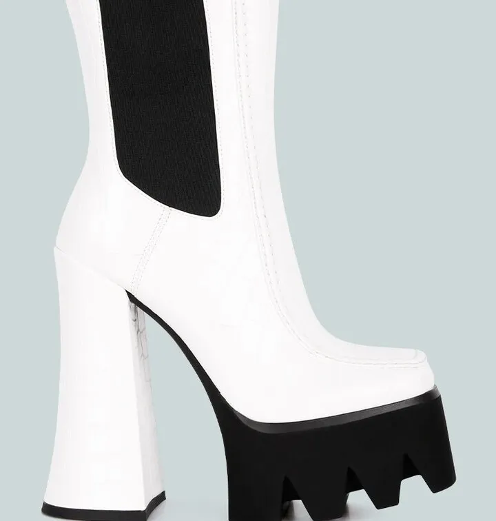 London Rag Bounty High Platform Heel Chelsea Boots - White