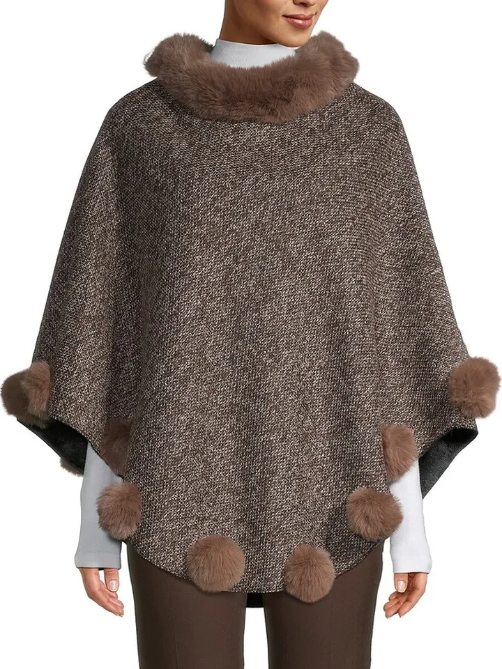 Faux Fur Pom-Pom Poncho