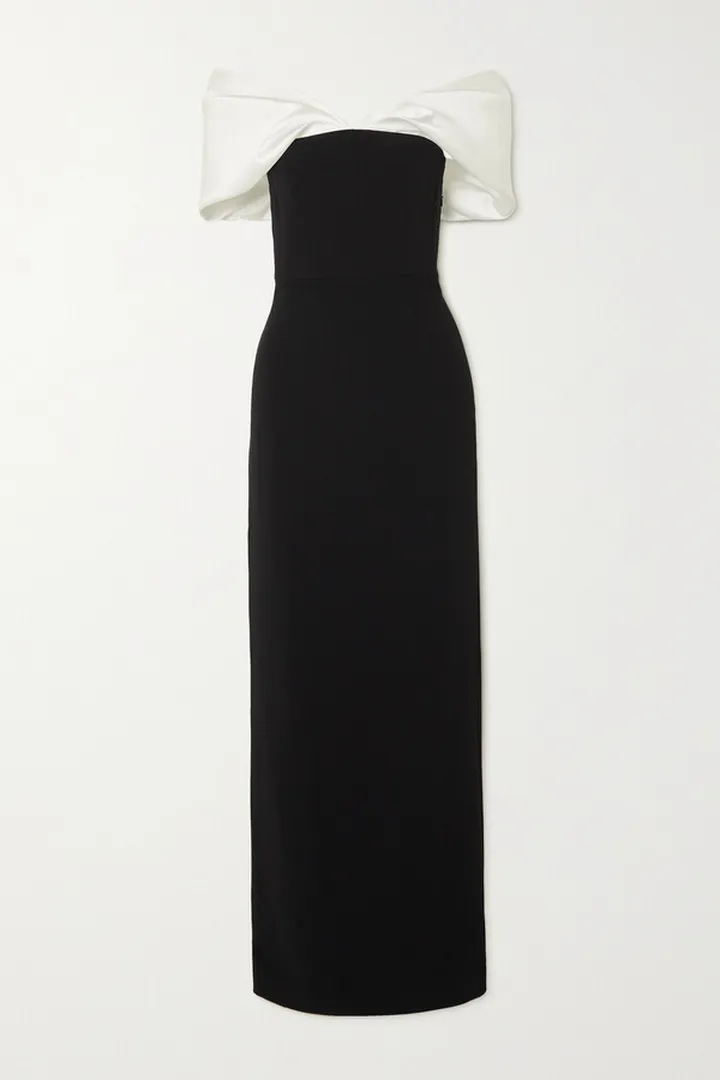 Solace London - Dakota Off-the-shoulder Crepe And Satin-twill Gown - Black