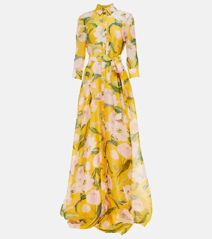 Floral silk chiffon gown