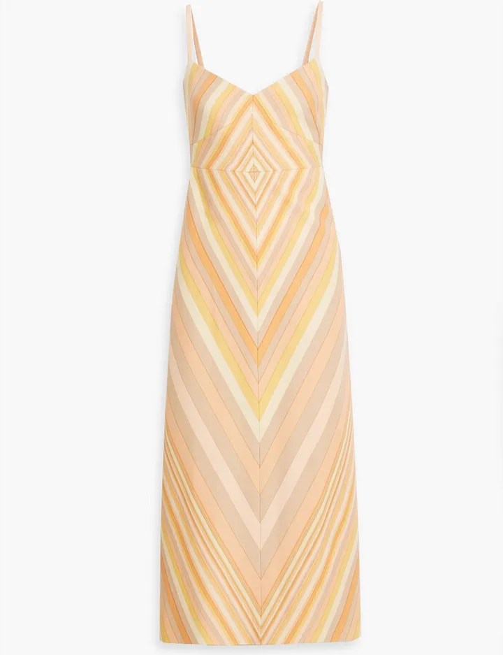 Striped wool and silk-blend crepe midi dress