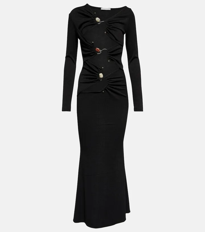 Embellished cutout jersey maxi dress