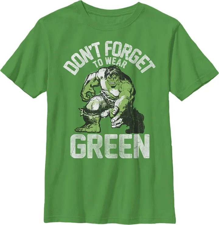 Boy's Marvel St. Patrick's Day Hulk Don't Forget To Wear Green T-Shirt - Kelly Green - Large