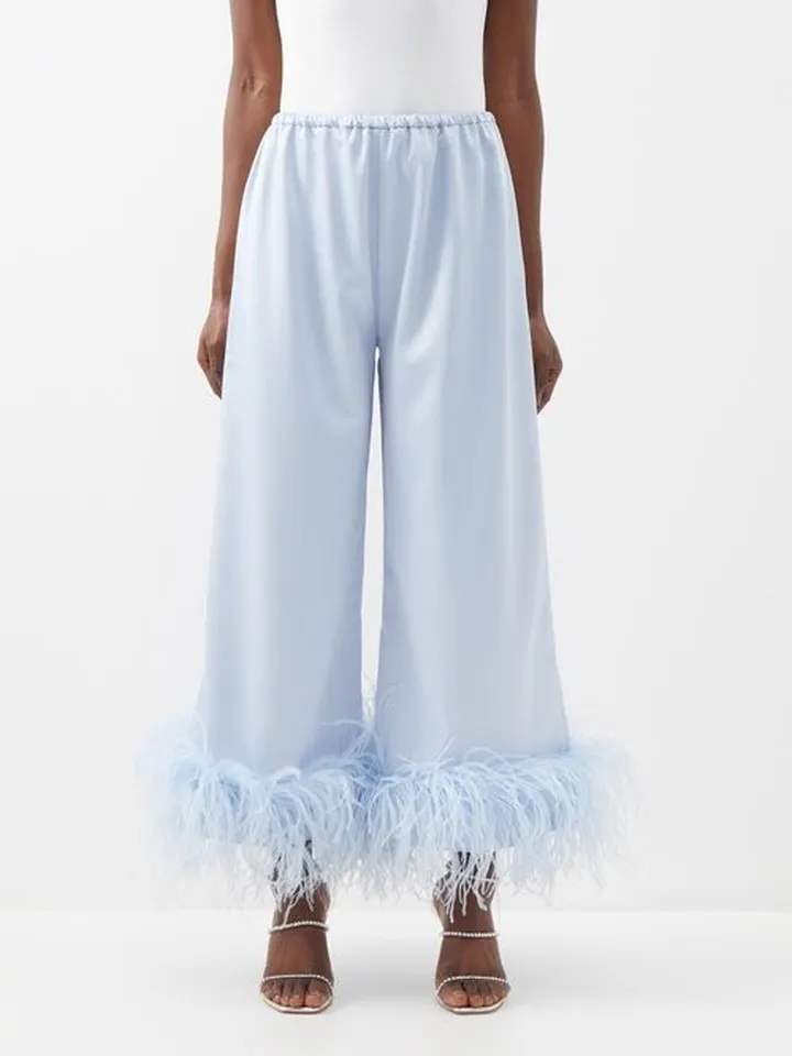 Mandrake Feather-trimmed Cropped Satin Trousers