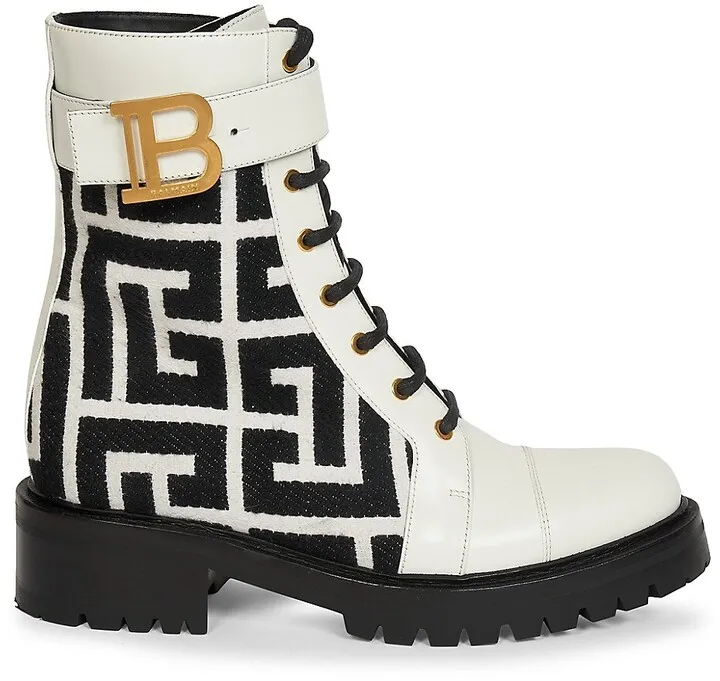 Ranger Romy Monogram Jacquard-Leather Combat Boots