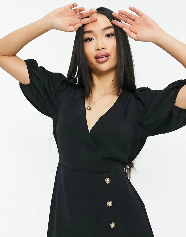 New Look tie back v neck mini dress in black