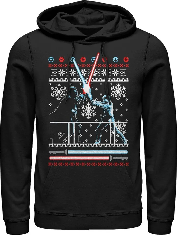 Men's Star Wars Ugly Christmas Duel Pull Over Hoodie - Black - 2X Large