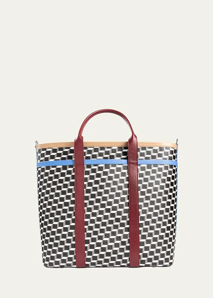 Printed Colorblock Canvas Tote Bag