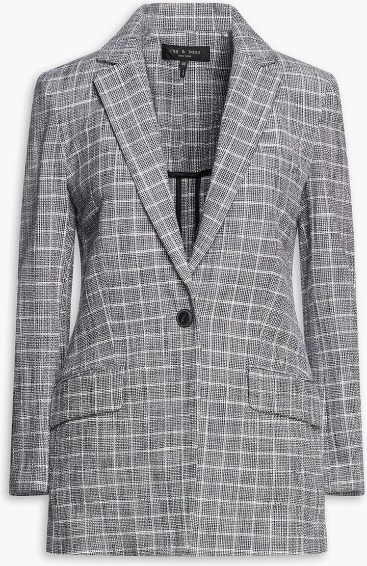 Ames checked cotton-blend tweed blazer