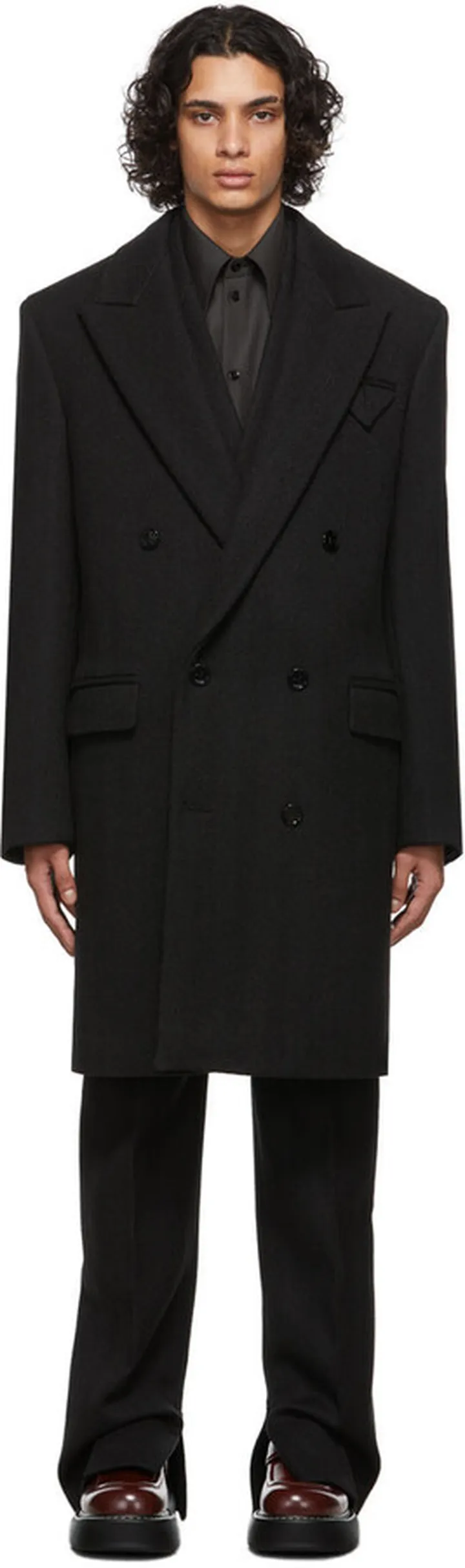 Bottega Veneta Green Wool Chevron Coat