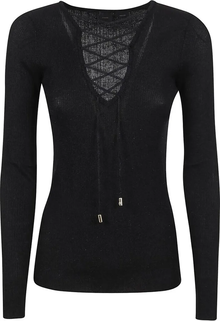 Pinko Criss-Cross Laced V-Neck Sweater