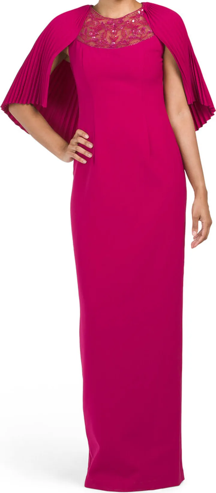 Esme Pleated Cape Column Gown
