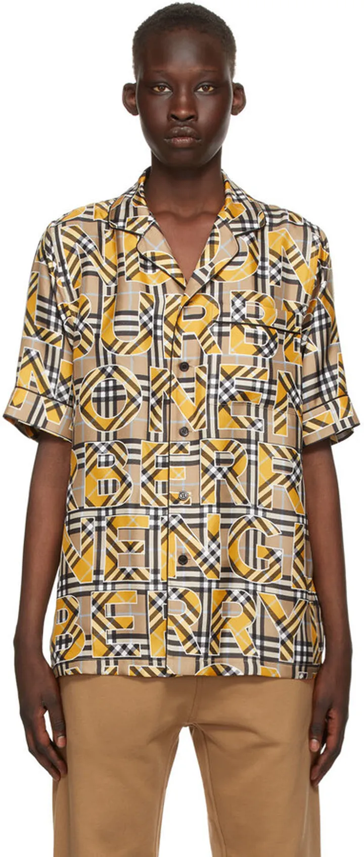 Burberry Beige Silk Logo & Vintage Check Short Sleeve Shirt