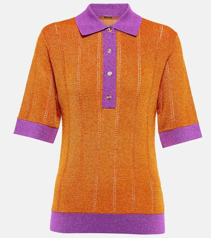 Metallic knit polo shirt