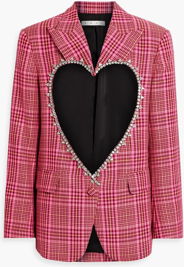 Cutout checked wool-blend blazer