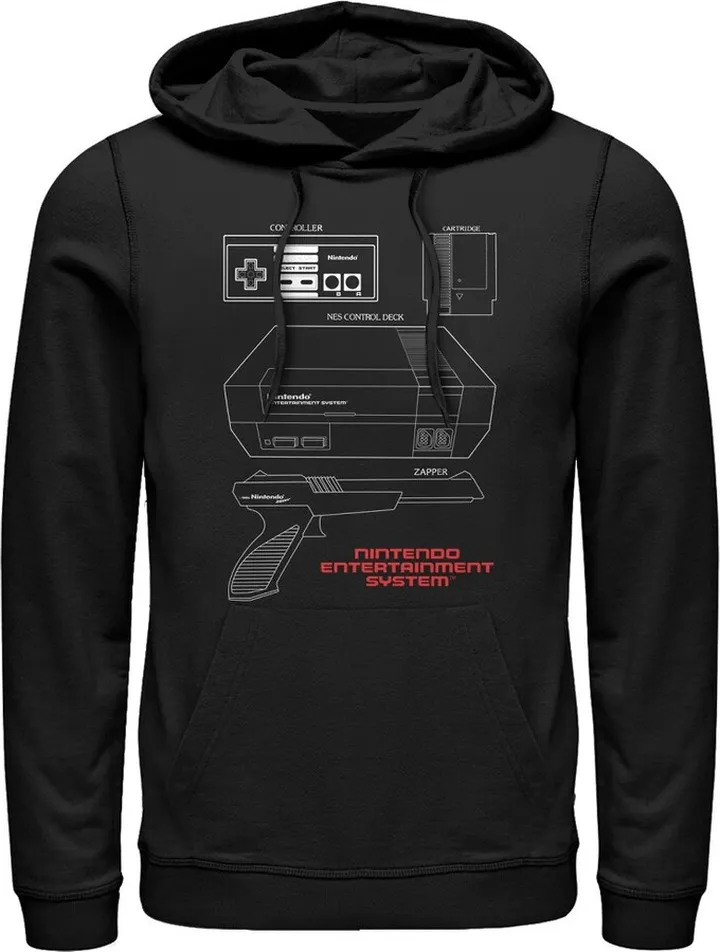 Men's Nintendo NES Controller Part Pull Over Hoodie - Black - X Large