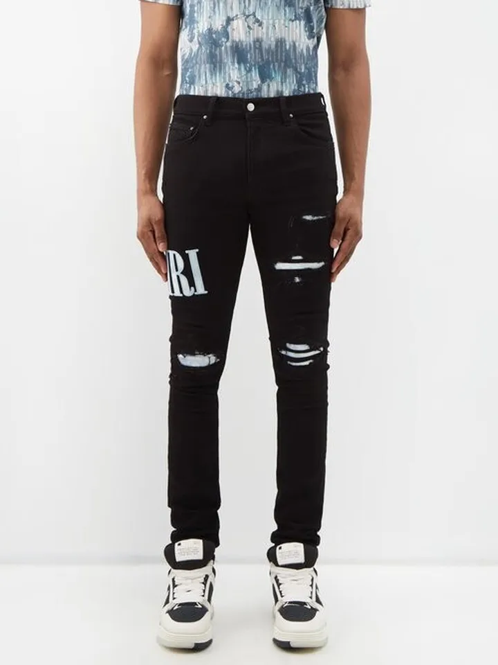 Tie-die Distressed Slim-leg Jeans