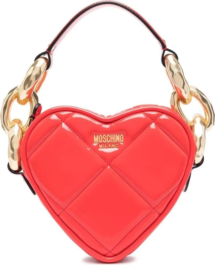 Diamond-Quilt Heart Shoulder Bag
