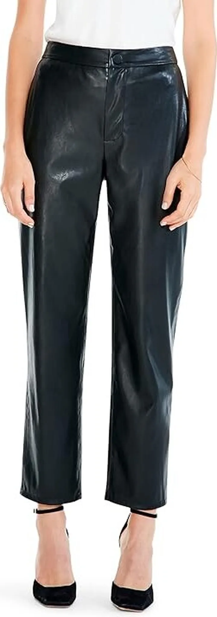 NIC+ZOE Faux Leather Straight-Leg Trousers (Black Onyx) Women's Casual Pants
