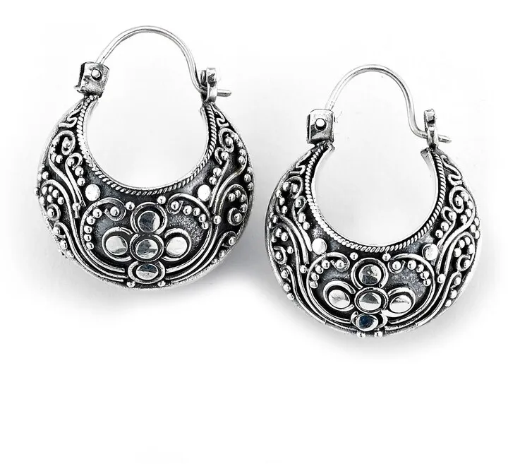 Sterling Silver Scrollwork Pattern Hoop Earrings