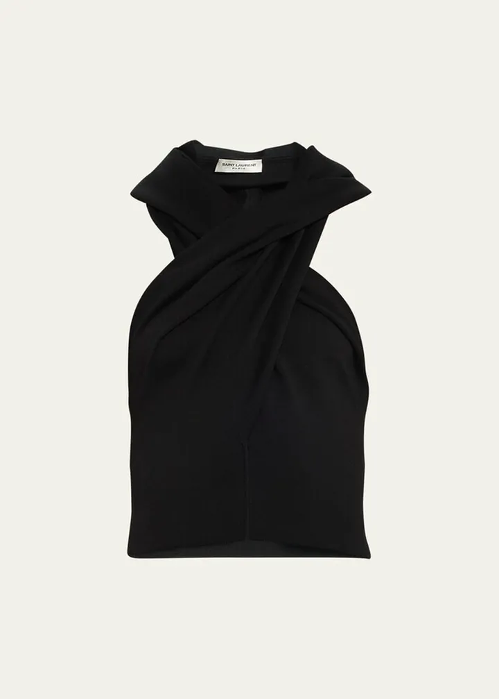 Wool Drape Halter Top with Hood