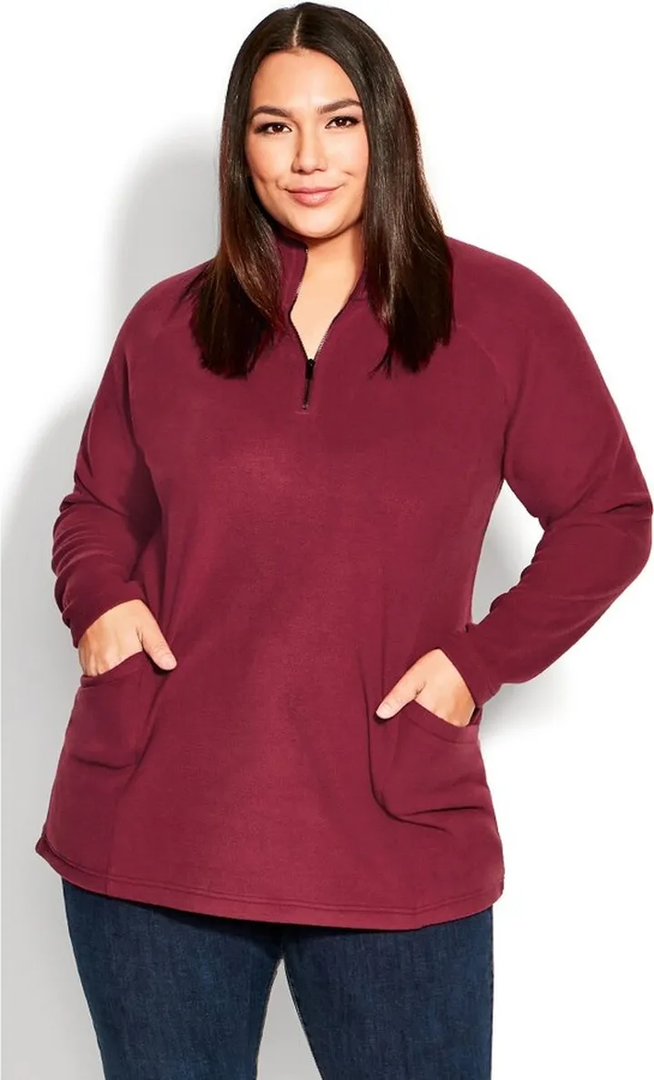 AVENUE | Women's Plus Size Polar Fleece Pocket Tunic - cherry - 16W