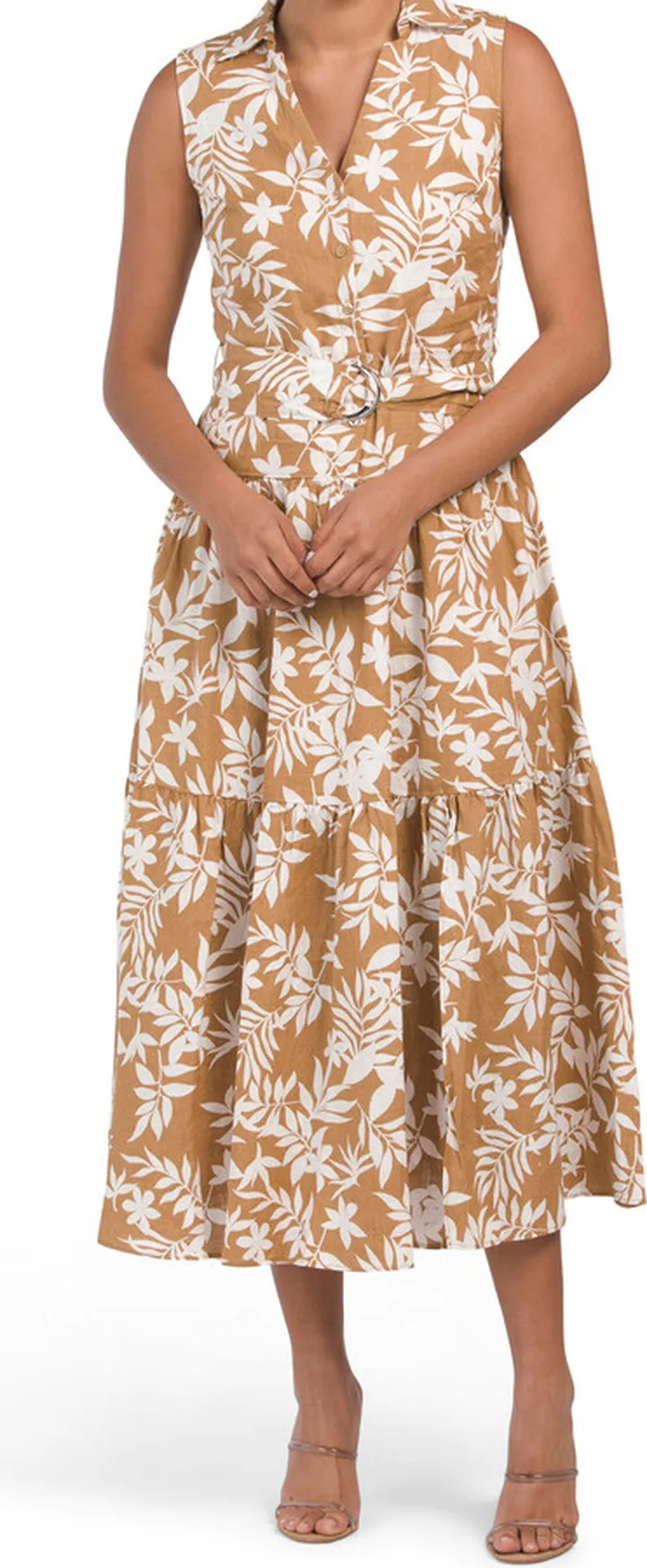 Linen Tiered Dress With Belt