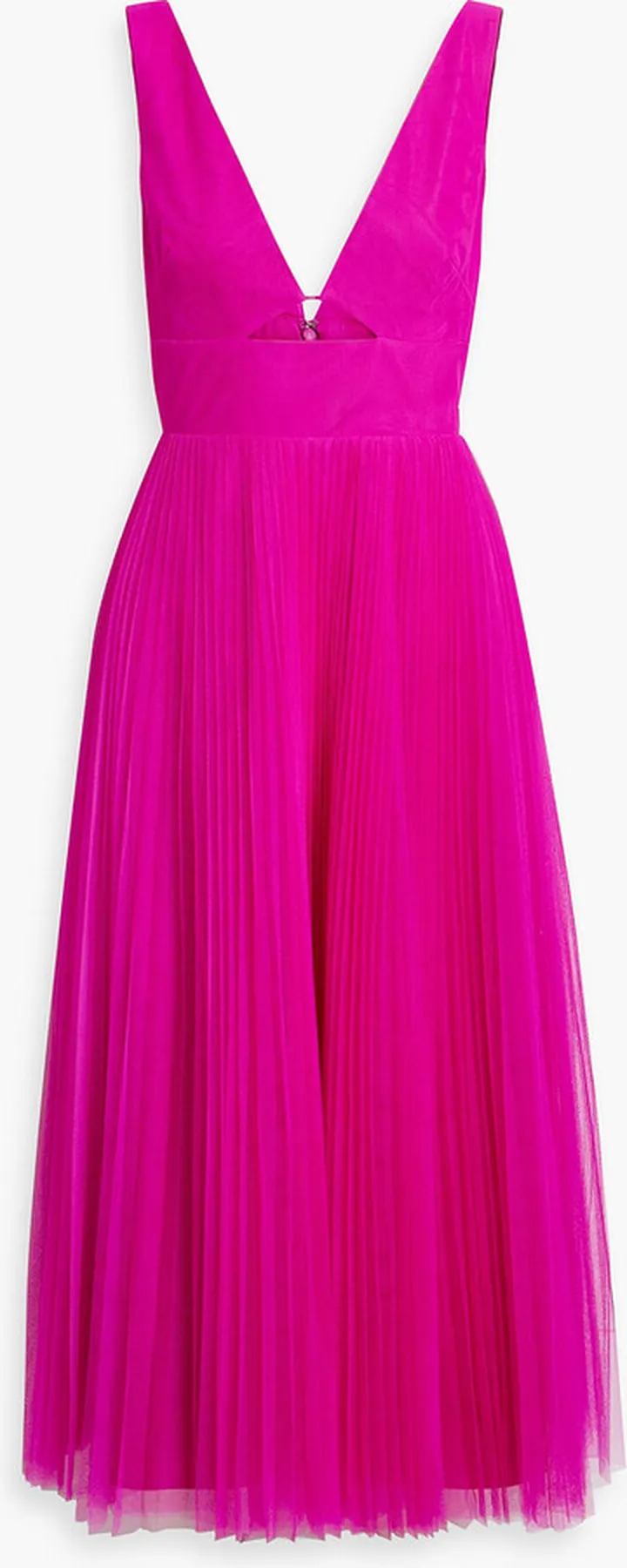 Cutout pleated tulle midi dress