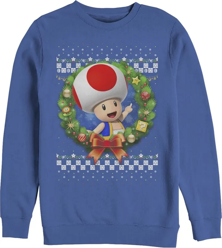 Men's Nintendo Christmas Toad Wreath Sweatshirt - Royal Blue - Small
