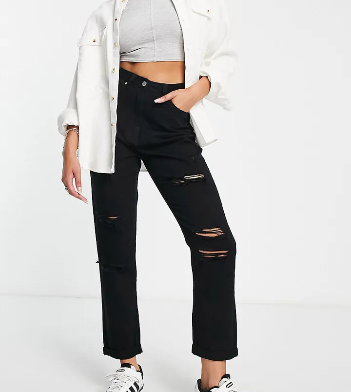 Parisian Tall distressed mom jeans in washed black